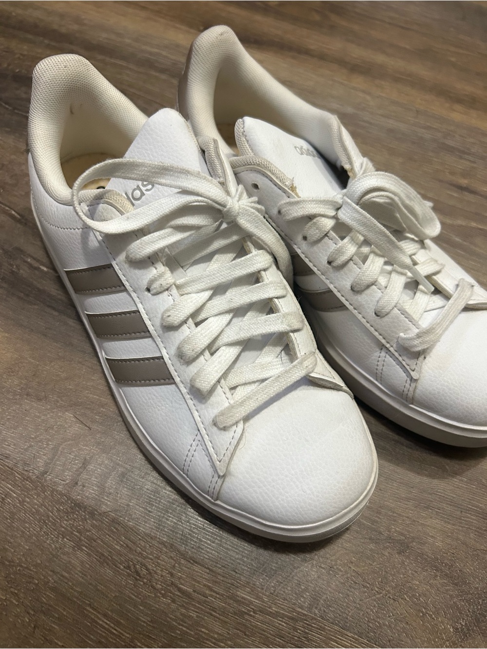 adidas White Sneakers with Beige Three-Stripes